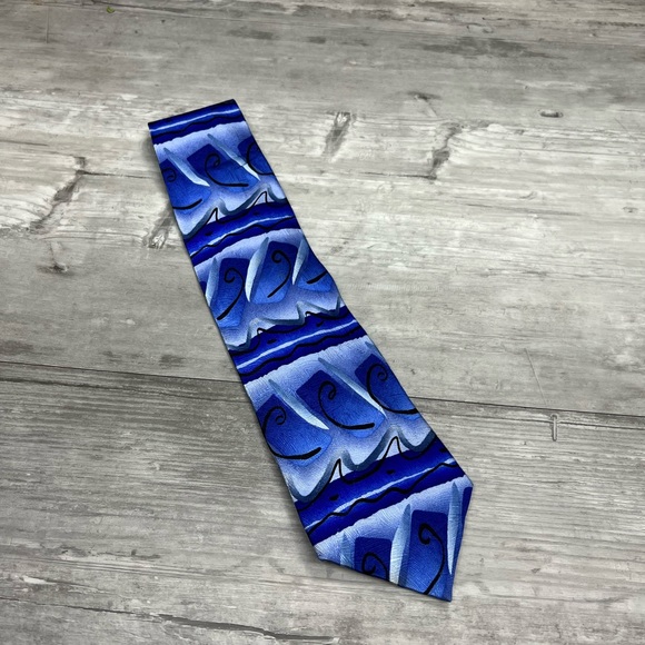 J. Garcia LIZARD BOARD Blue Pattern Silk Tie - Picture 1 of 5